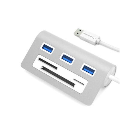 Sabrent 3 Port Aluminum USB 3.0 Hub with Multi-In-1 Card Reader - 12 in Cable HB-MACR